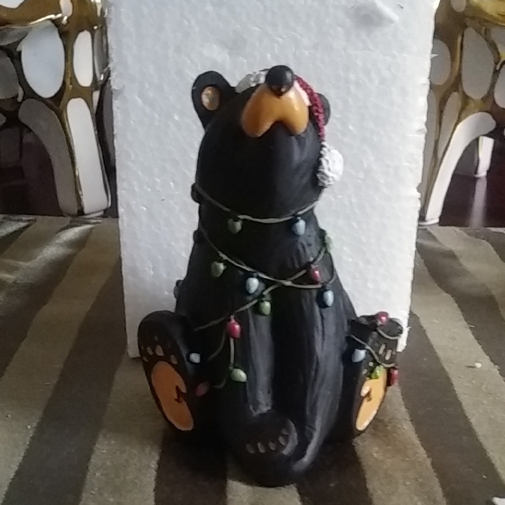 Demdaco Black Bear Figurine with Festive Lights